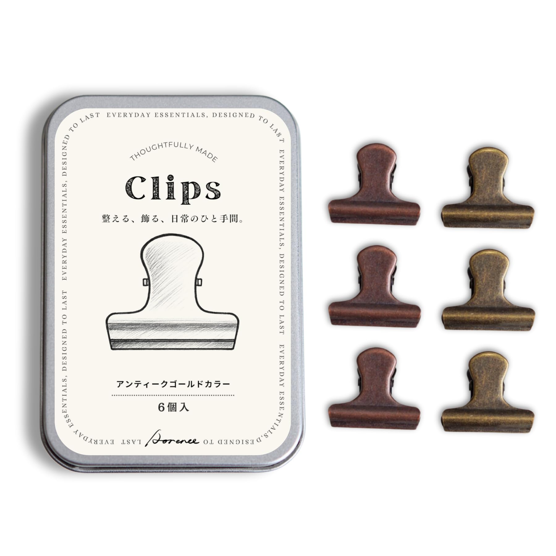 Amazon | 6個入 クリップ アンティークカラー2色セット 金属製 紙留め