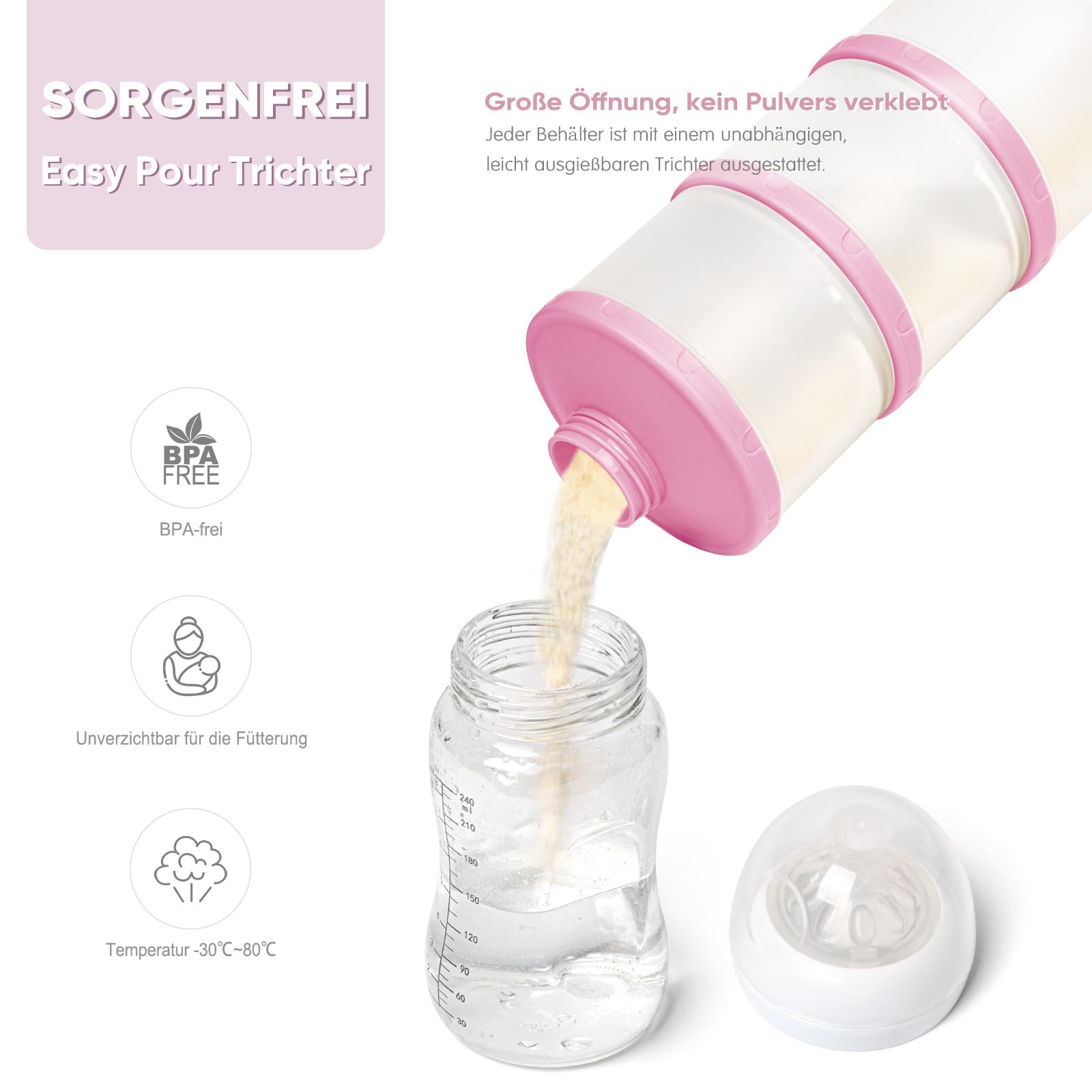 Termichy Porzionatore per Latte in Polvere, impilabile portatile contenitore di latte in polvere per neonati, 2 pezzi (baby rosa)