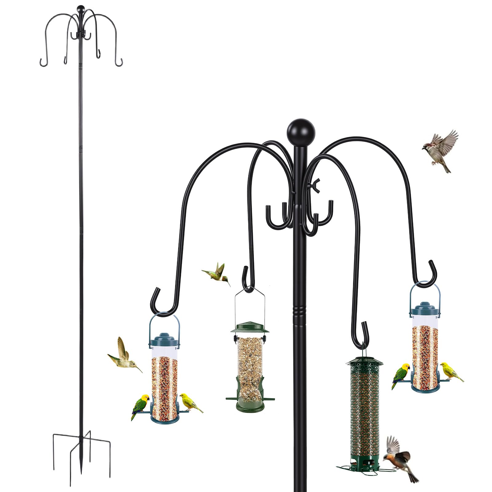 Mangeoire à oiseaux à suspendre sur pied en métal réglable en hauteur avec crochet de berger pour le jardin et l'extérieur
