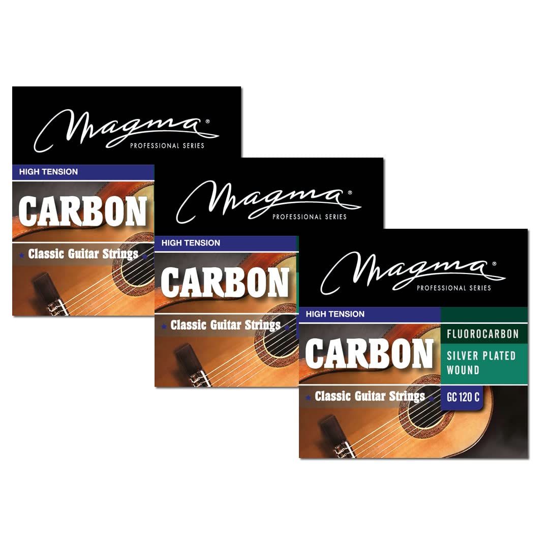 Magma Classical Guitar Strings - High Tension Fluorocarbon Nylon Trebles & Silver Plated Copper Basses (GC120C) - 3 Sets