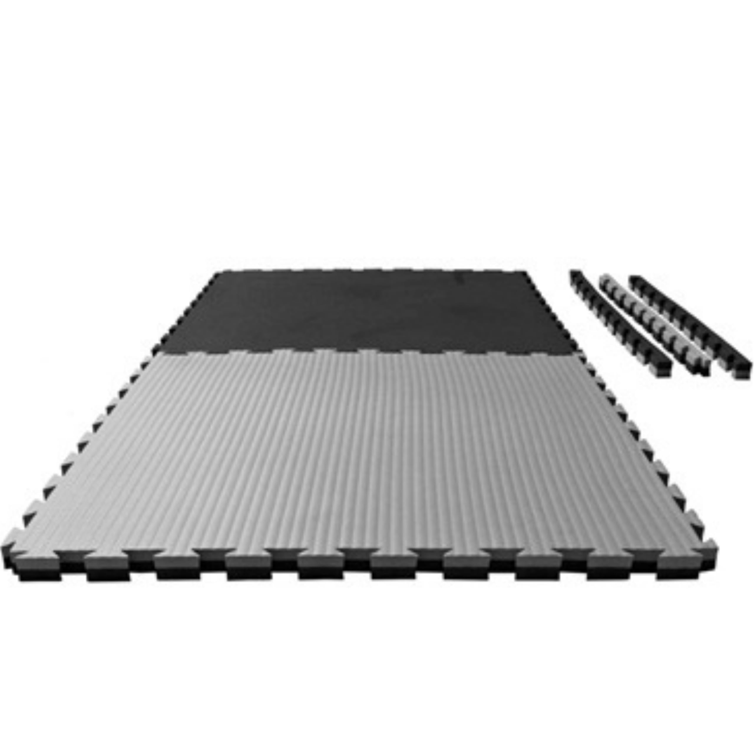 Tapis de sol en tatami pour salle de sport puzzle, épaisseur 4 cm, 1 dalle tatami 100x100 cm, Sol en Eva pour salle de sport, Sol anti-traumatisme (Noir/Gris)