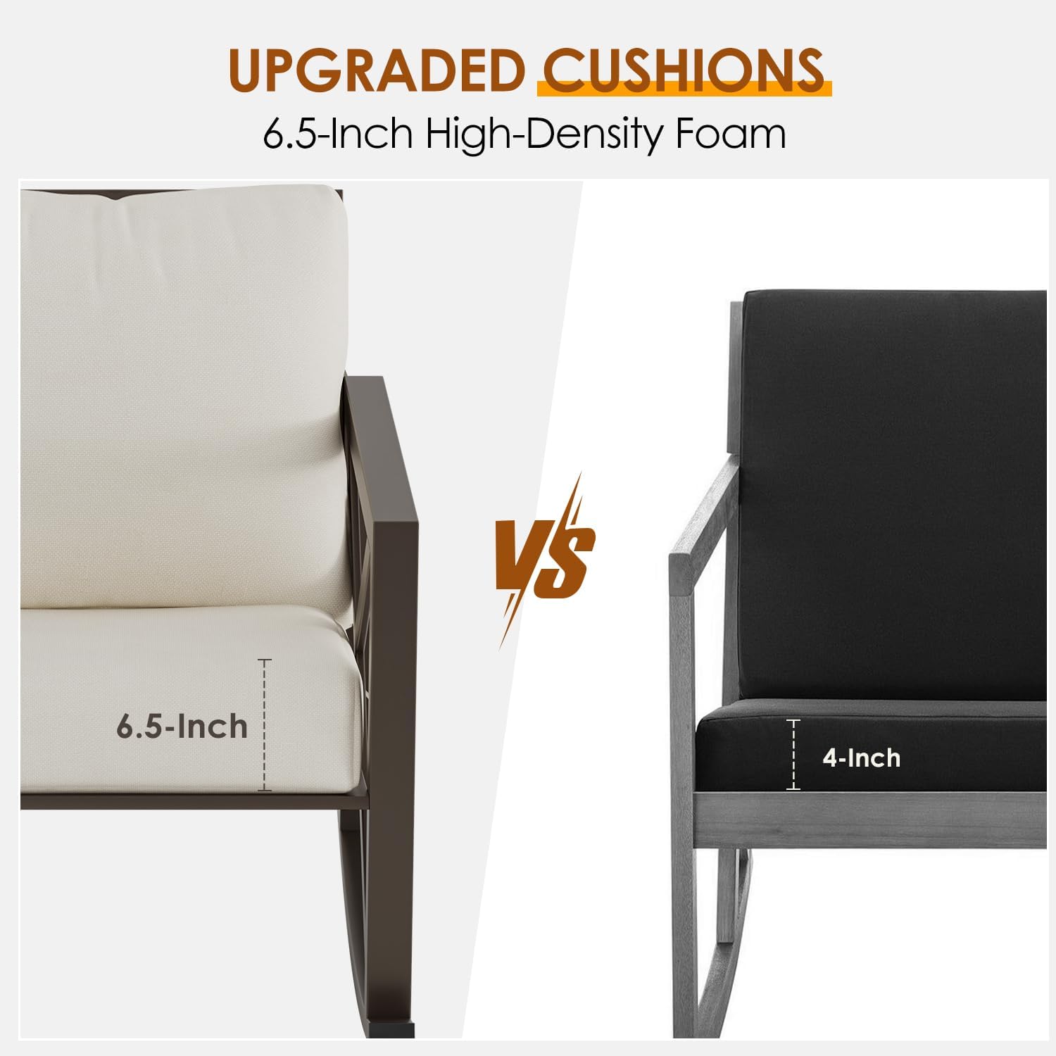 Outdoor Rocking Bistro Set, Patio Rocking Chairs Set of 2 with Coffee Table, 3 Pieces Metal Conversation Sets with 6.5" Thick Cushions for Backyard, Porch, Poolside, Oversized (Beige)