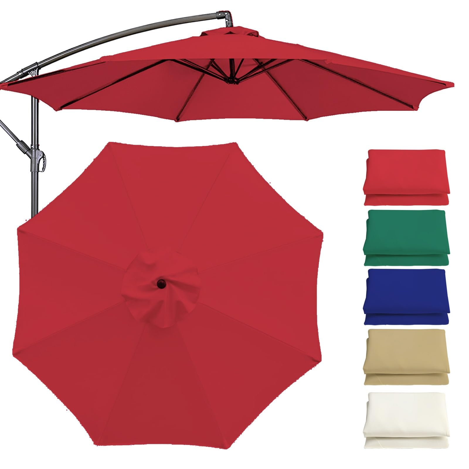 KAnduo 9FT 6-Rib Patio Umbrella Replacement Canopy, Red, UV Sun Protection And Water Resistant