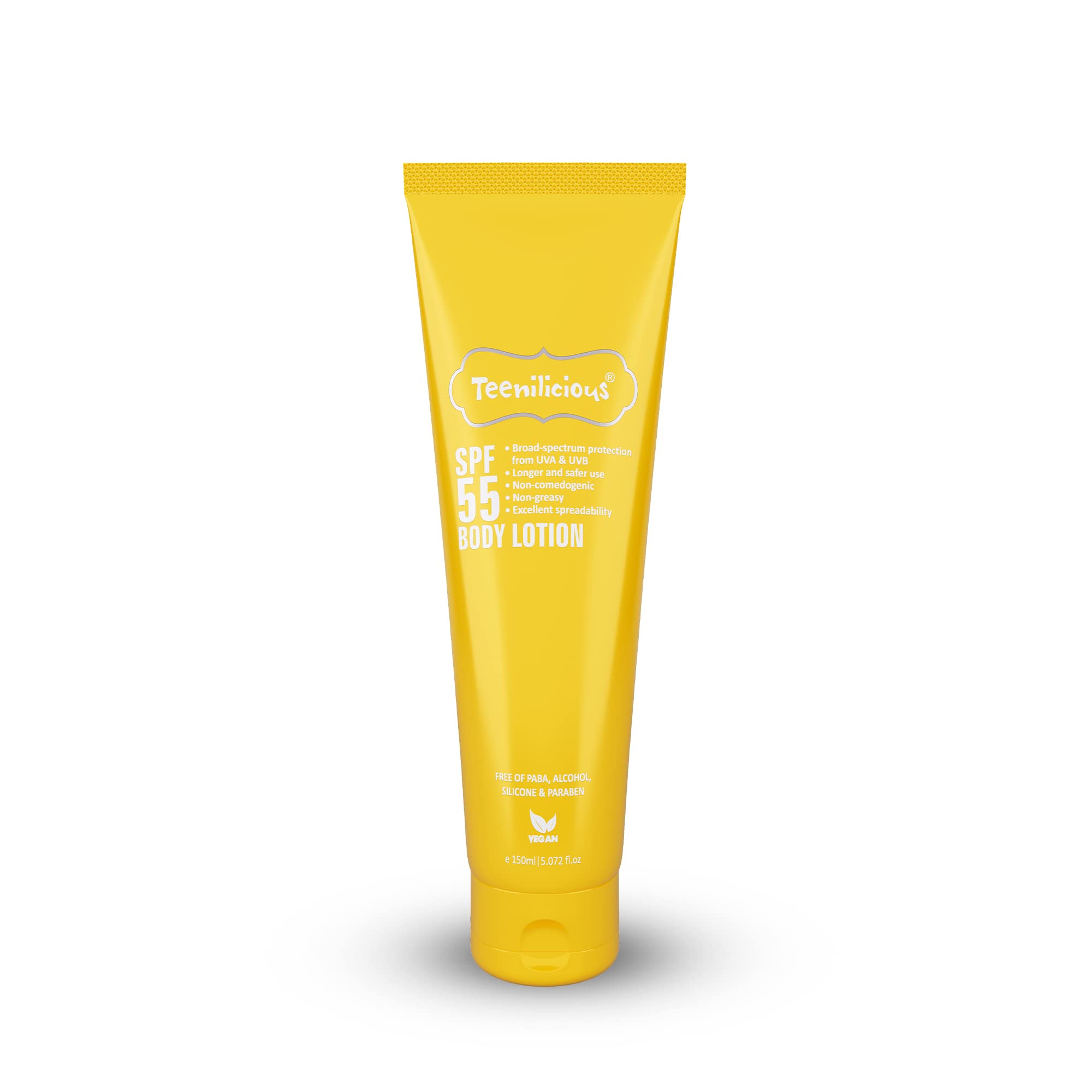 Teenilicious SPF 55 Sunscreen Body Lotion, SPF 50 PA+++, Sunscreen for Oily Skin and Sensitive Skin - 150ml