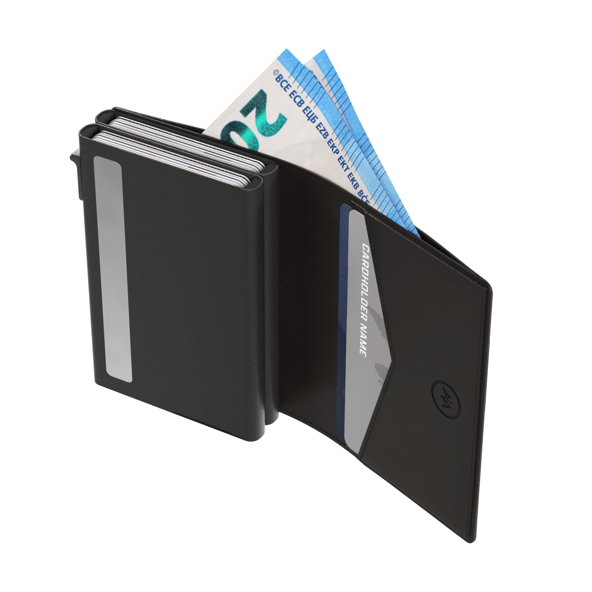Double - Portemonnaie 14 Karten und Geldscheine - Wallet mit RFID-Schutz - Kartenetui, Geldbörse - Card Holder Aluminium - Damen und Herren - Luxuriöser Geschenkbox (Schwarz)
