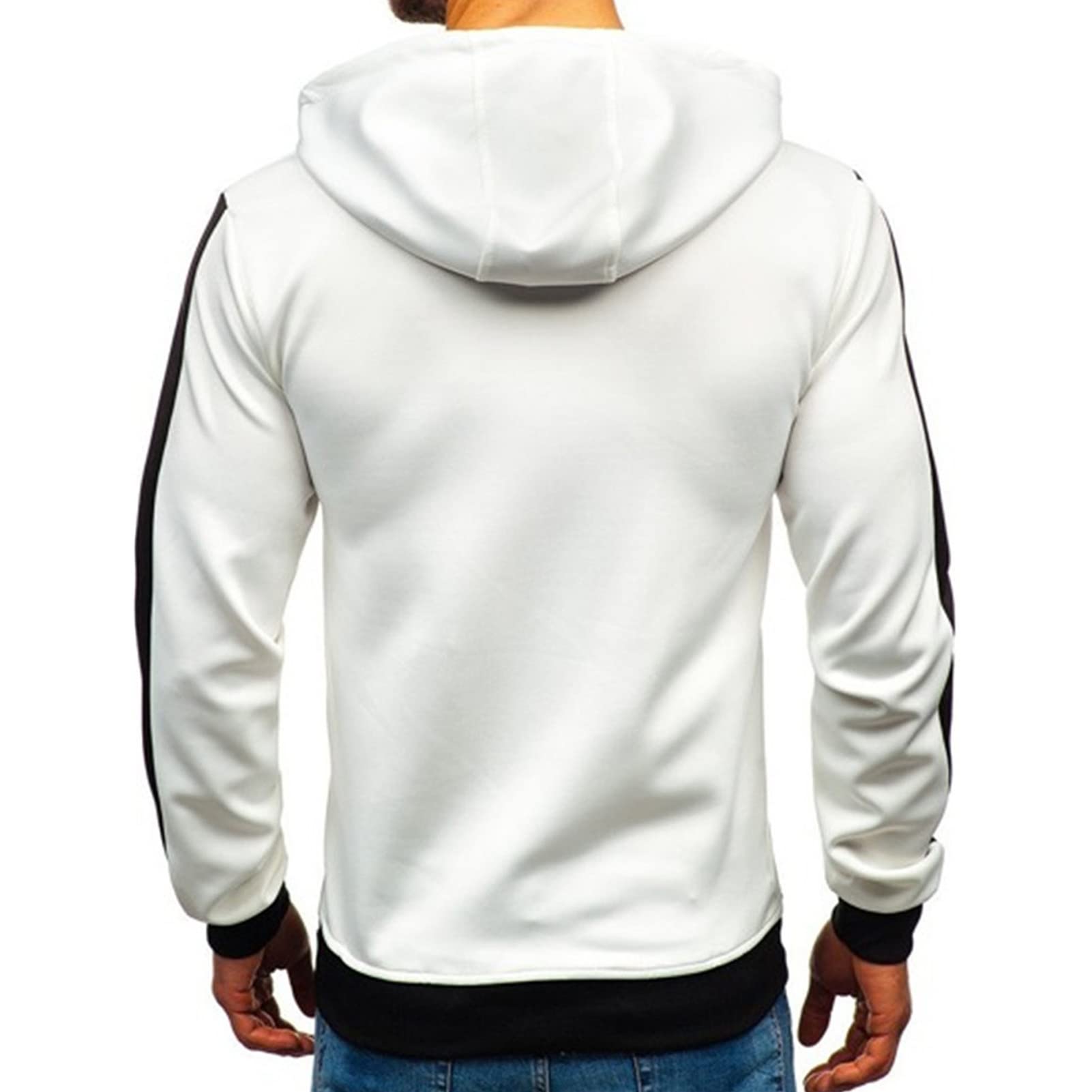 Maiyifu-GJ Men's Stripe Slim Athletic Hoodies Color Block Pullover Hoodie Contrast Color Hooded Sweatshirt with Kanga Pockets (White,XX-Large)