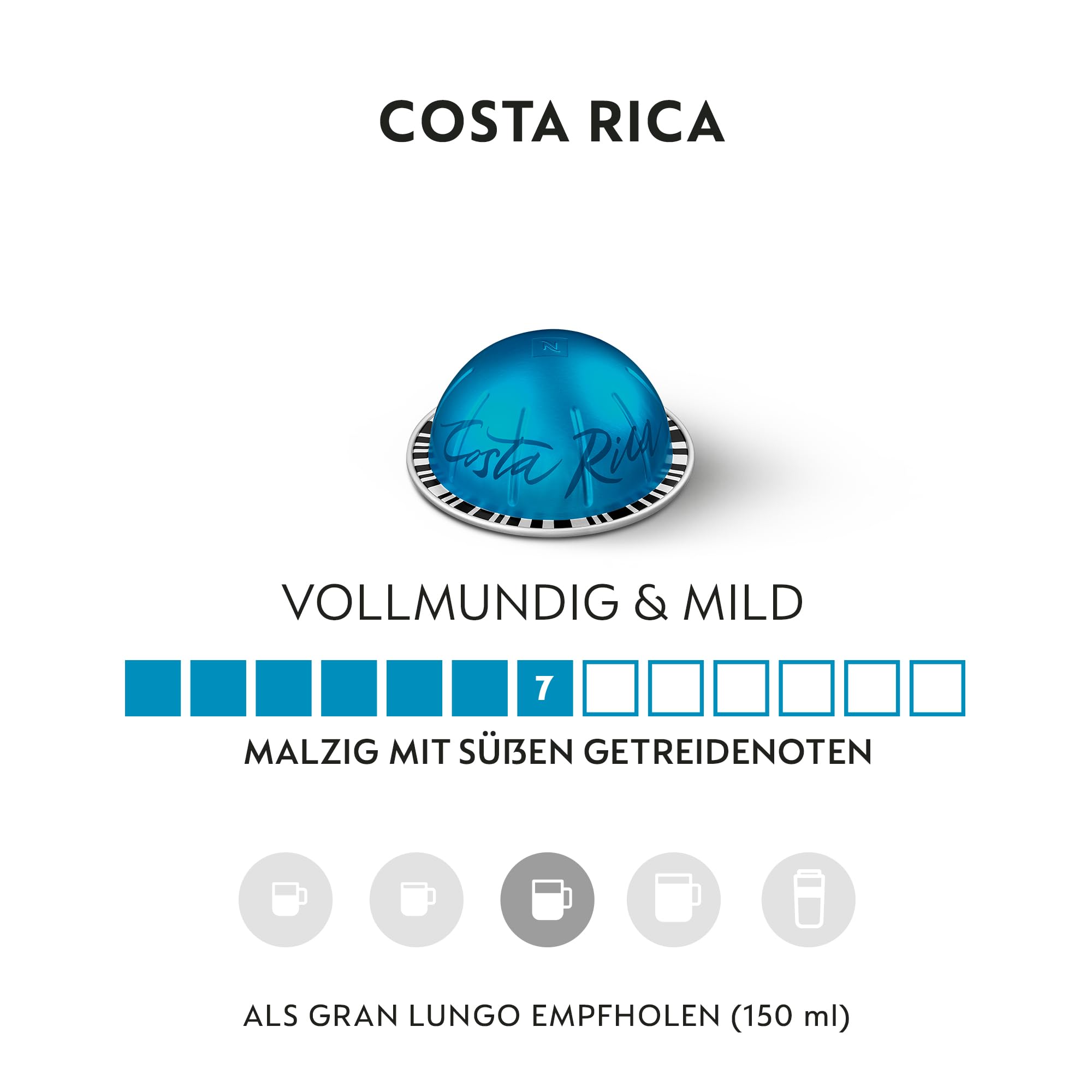 NESPRESSO VERTUO Costa Rica 100 Kaffeekapseln | Arabica Kaffee aus Costa Rica, Mittlere Röstung, Intensität 7, Ideal für Gran Lungo