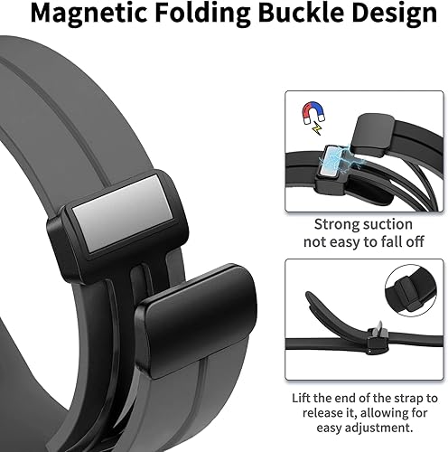 Miniatura 3 de kytuwy Correa de reloj magnética de 0.78 pulgadas y 0.86 pulgadas, correa de reloj de liberación rápida con hebilla plegable, correa de reloj