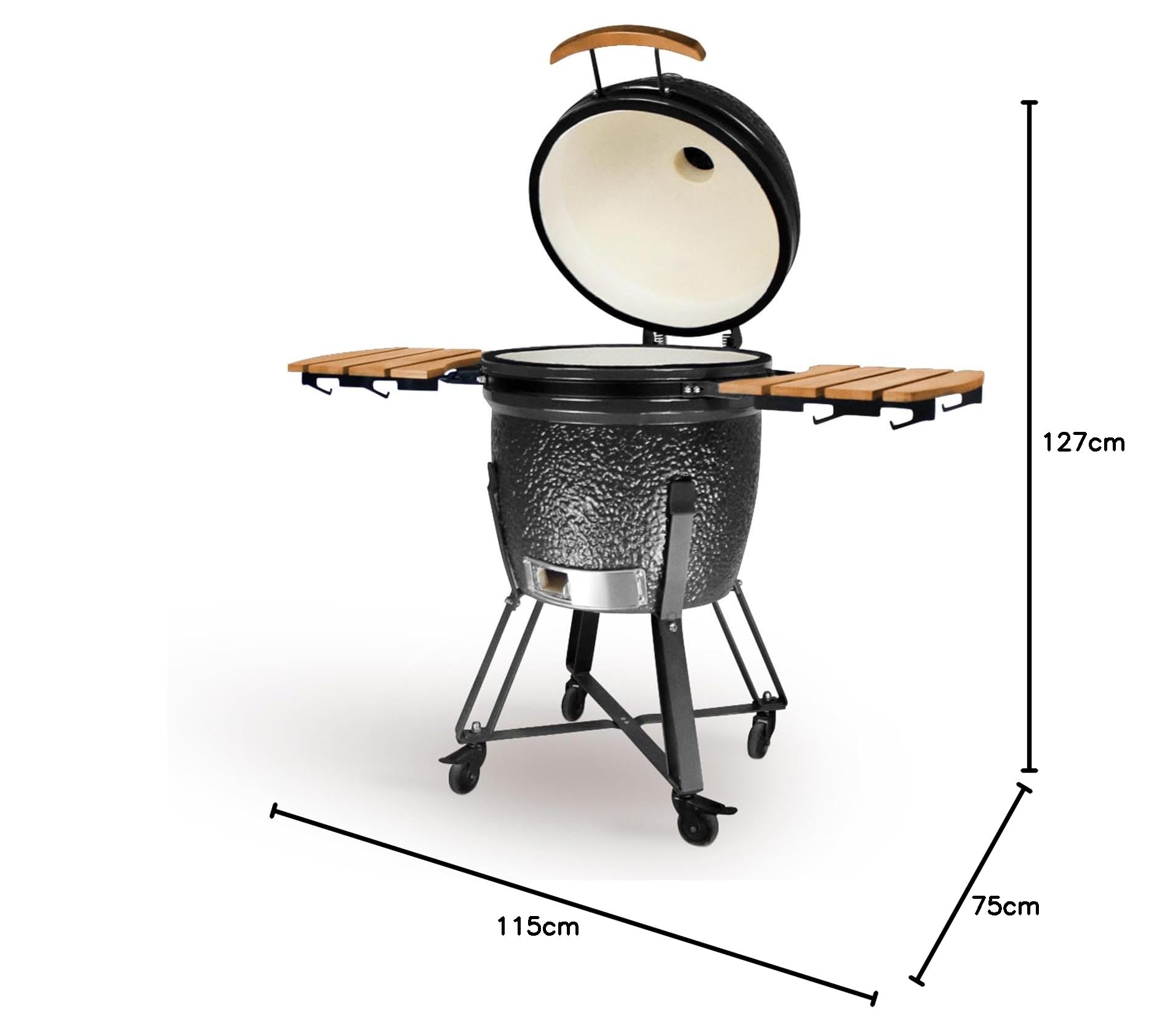 CREATE/BBQ KAMADO/Barbacoa ahumadora de cerámica negro 21 pulgadas/Puede asar, ahumar y cocinar, con regulador de temperatura y dos fuentes de ventilación.