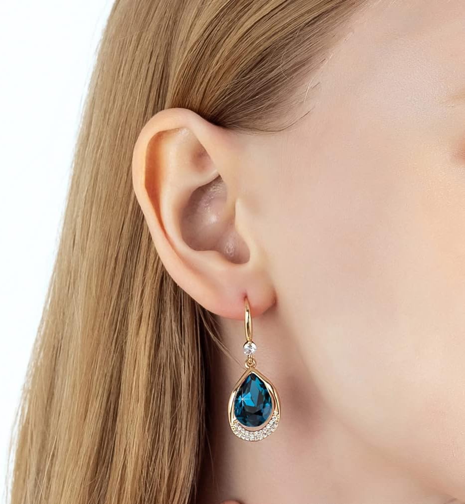 Austrian Crystal Halo Teardrop Hollow Drop Dangle Earrings for Women 14K Rose Gold Plated Hypoallergenic Jewelry Gifts - Image 7