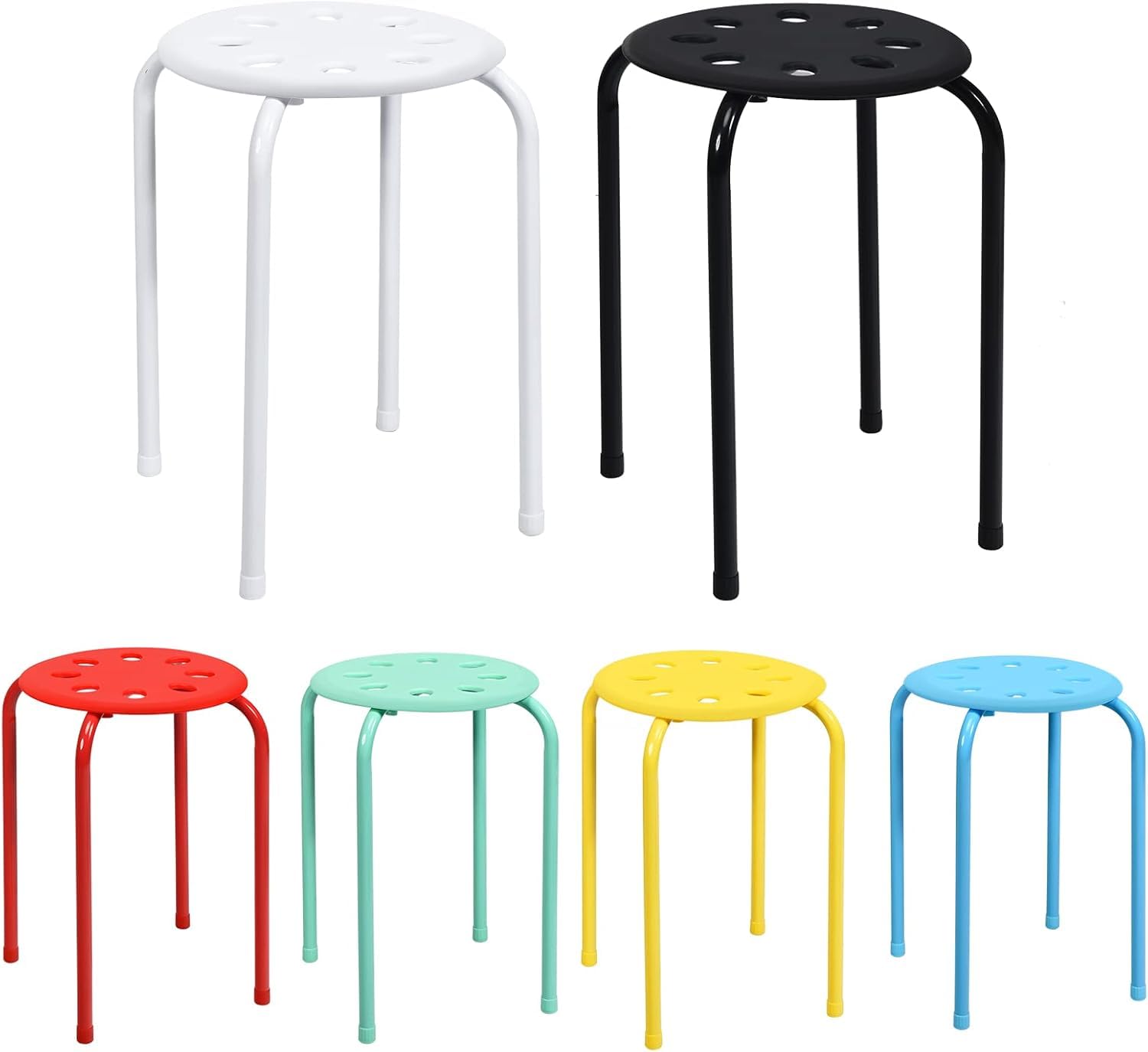 FANTASK 6er Set Stapelhocker 44,5 cm hoch, Bunt Büro Esszimmerhocker stapelbare Metallhocker, Hocker für Zuhause