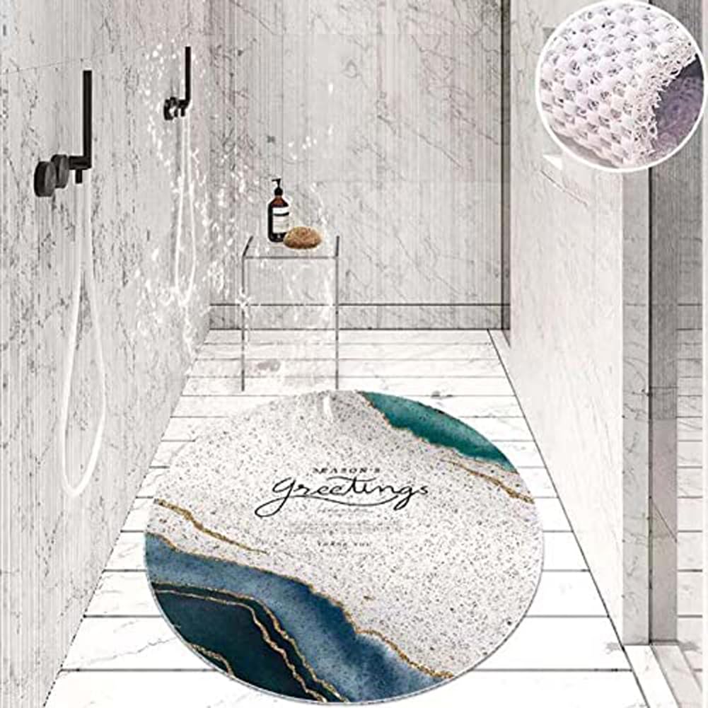 Alfombrilla de ducha redonda antideslizante, 60 cm/70 cm/80 cm/90 cm/100 cm de lufa para ducha interior, alfombra de baño suave con drenaje, sin ventosas (azul oscuro, 90 cm)