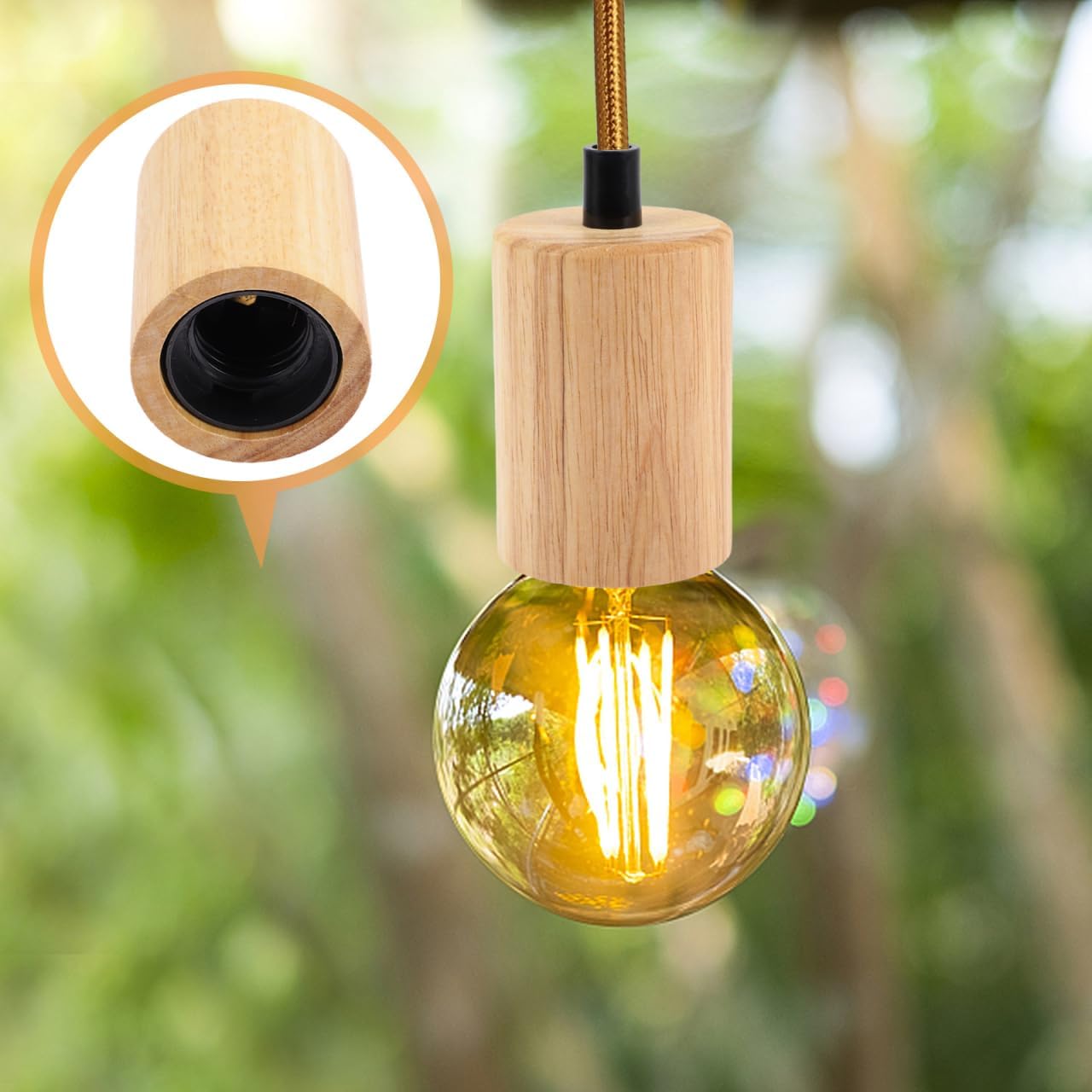 Outanaya Wooden Lamp Holder E27 Base Adapter Hanging Light Socket for Home and Shop Decoration Easy Installation Durable Wood Lamp Base 3.54X2.04X2.04In