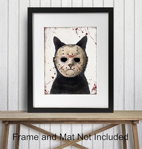 Miniatura 3 de Cat Yellowbird Art & Design Wall Art - Friday the 13th Wall Art - Cute Cat Decor for Men - Funny Cat Gift for Men - Man cave Wall Art - Scary