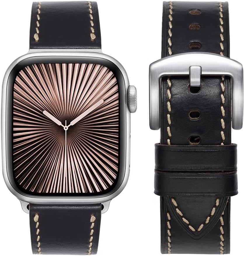 Horween Leather Band Compatible with Apple Watch Band 49mm 46mm 45mm 44mm 42mm, Handmade Soft Vintage Casual Band for iWatch Ultra 2/1 SE Series 10 9 8 7 6 5 4 3 2 1 Men and Women