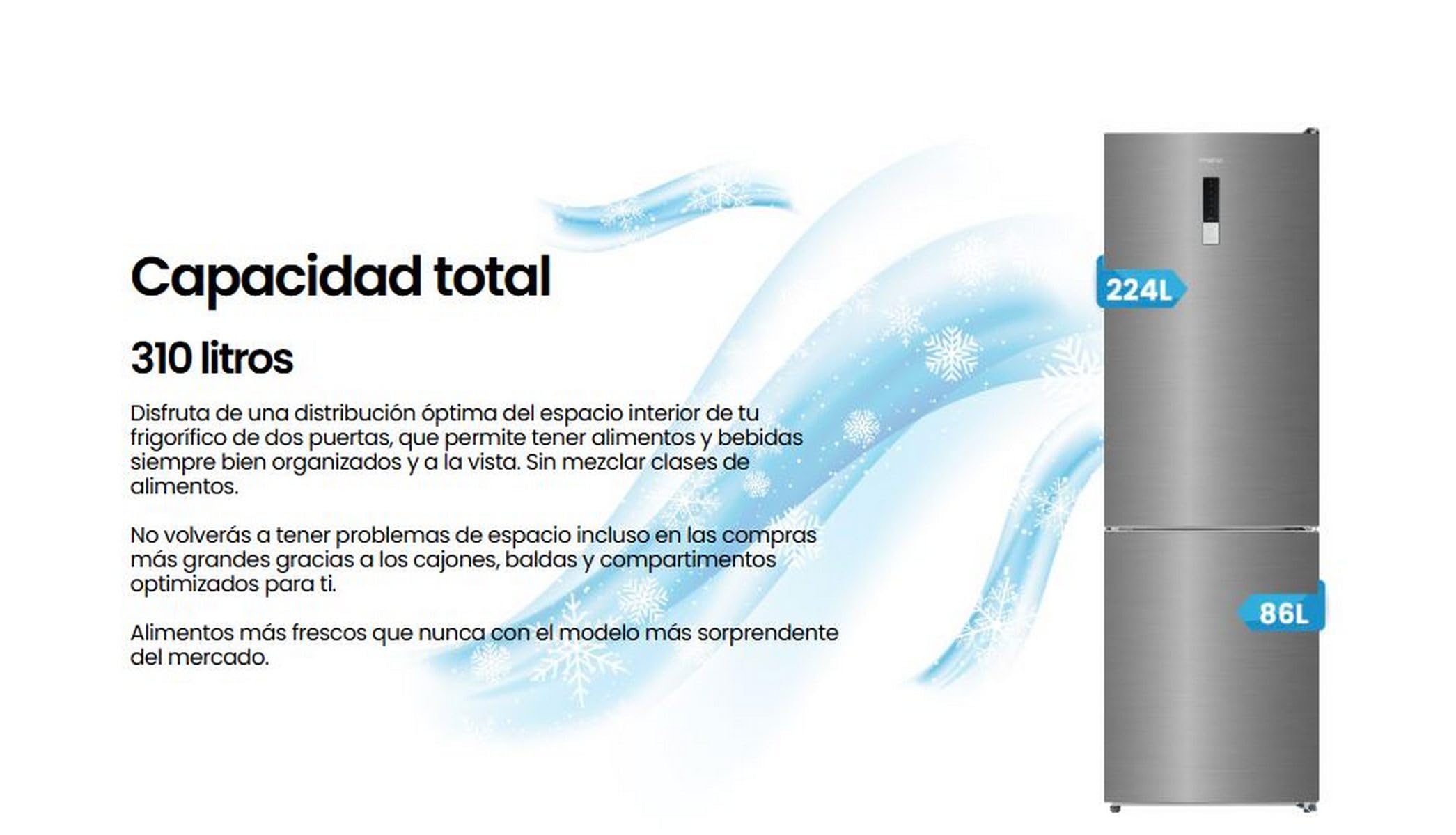 Infiniton Frigorifico CombiFGC-310C88XEE, 310 litri, altezza 188 cm, No Frost Total, Fast Cooling e Fast freezing, LED interno, E, Inox