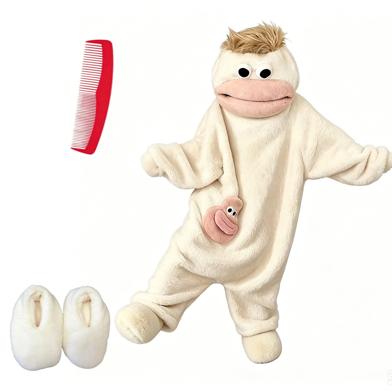 Funny Silly Onesie Kids Halloween Costume Hooded Jumpsuit Big Mouth Monster Funny Silly Onesie Kids Halloween Costume Hooded Jumpsuit Big Mouth Monster (A-4-White, 4-5 Years) — image 1