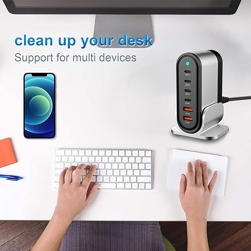 Miniatura 2 de Asiento de carga USB 6 en 1, concentrador multipuerto, estación de carga de pared de carga rápida, adaptador de corriente para iPhone14131211, iPad,