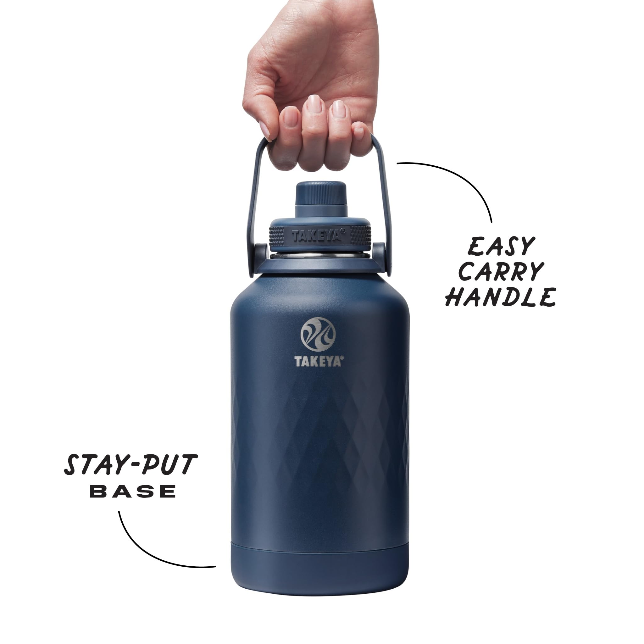 Takeya Sport-Wasserflasche mit Auslaufdeckel und Eisblocker (1,8 l, Indigo), dreiwandig, auslaufsicher, Edelstahl-Wasserflasche für Fitnessstudio und Outdoor