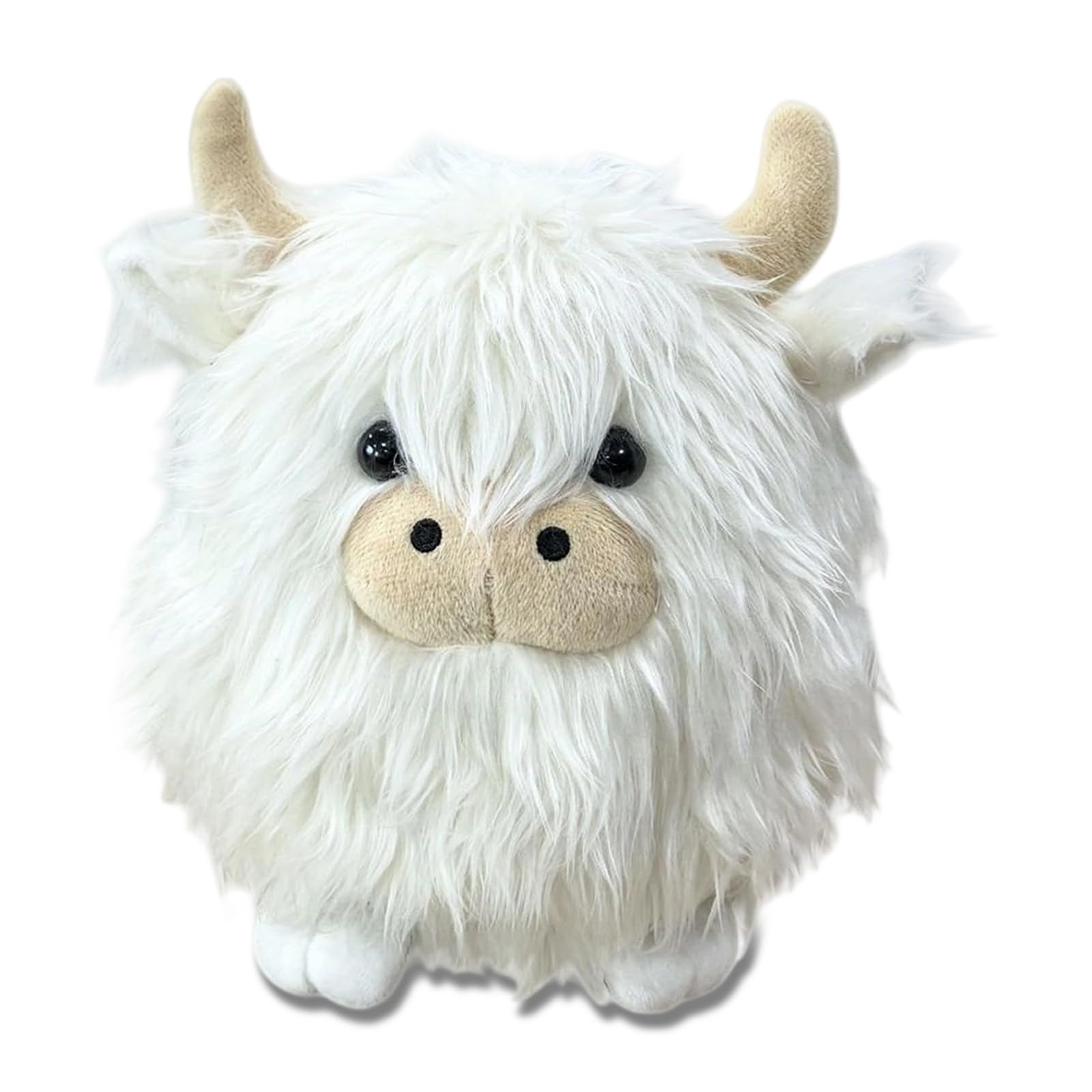 Pralen White Highland Cow Teddy, 20cm Soft Plush Toy with PP Cotton Filling, Fluffy Cuddly Stuffed Animal, Cute Highland Cow Gift for Kids, Bedroom Decor