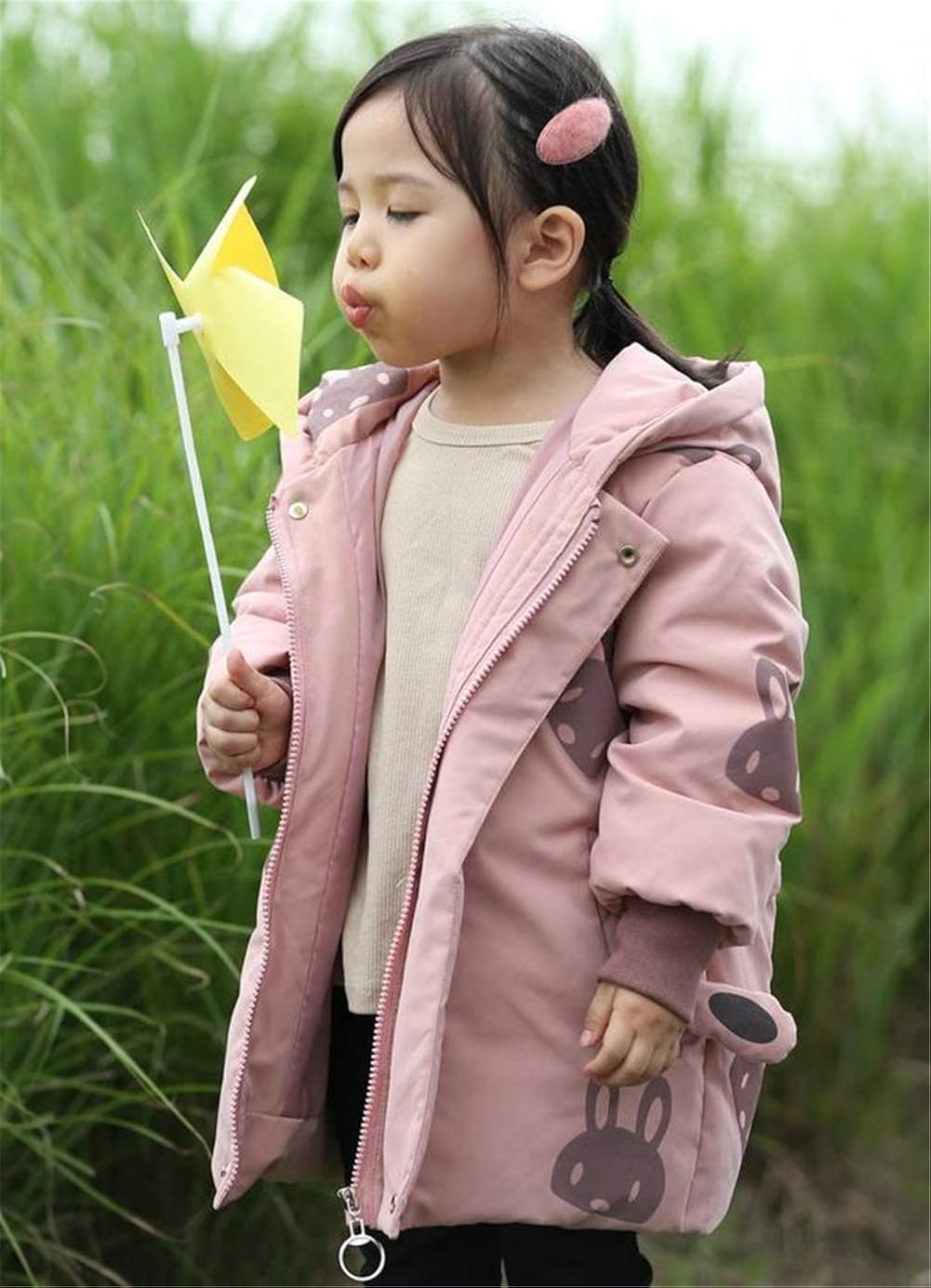 フッカツ ガールズ お嬢さん かわいい アウター キッズ ダウンコート ダウンジャケット フード付き 中綿入り 兎プリント 女の子 耳 韓国ファッション 絶対一番安い 女の子