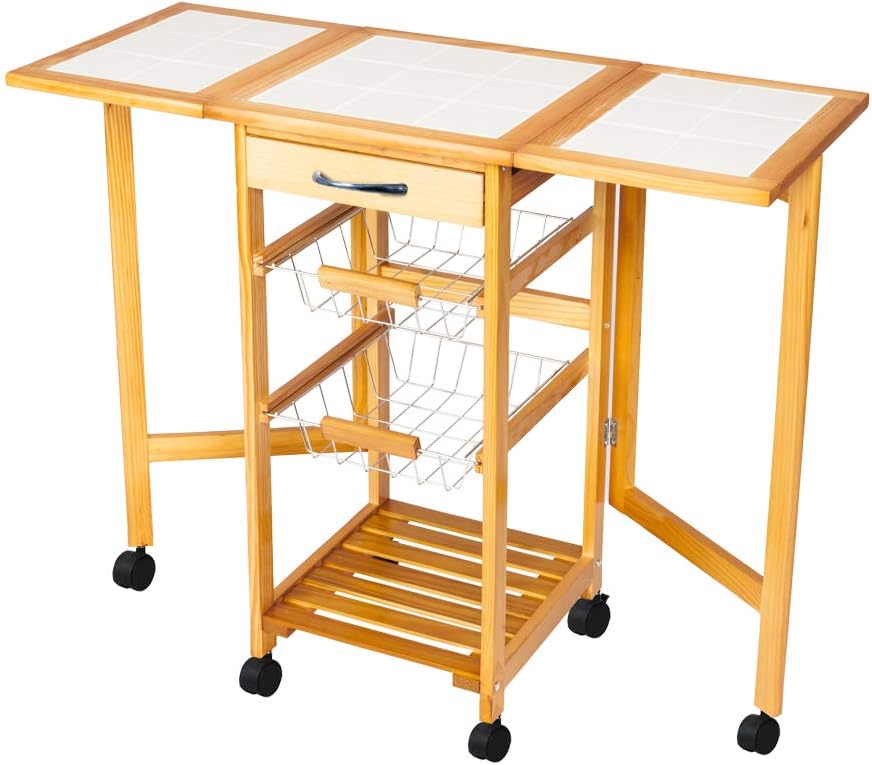 OIUT Rolling Island for Kitchen, Portable, Foldable Kitchen cart with Wheels, Rolling Drop Leaf Kitchen 4-Tier Storage Trolley Cart Island for Home