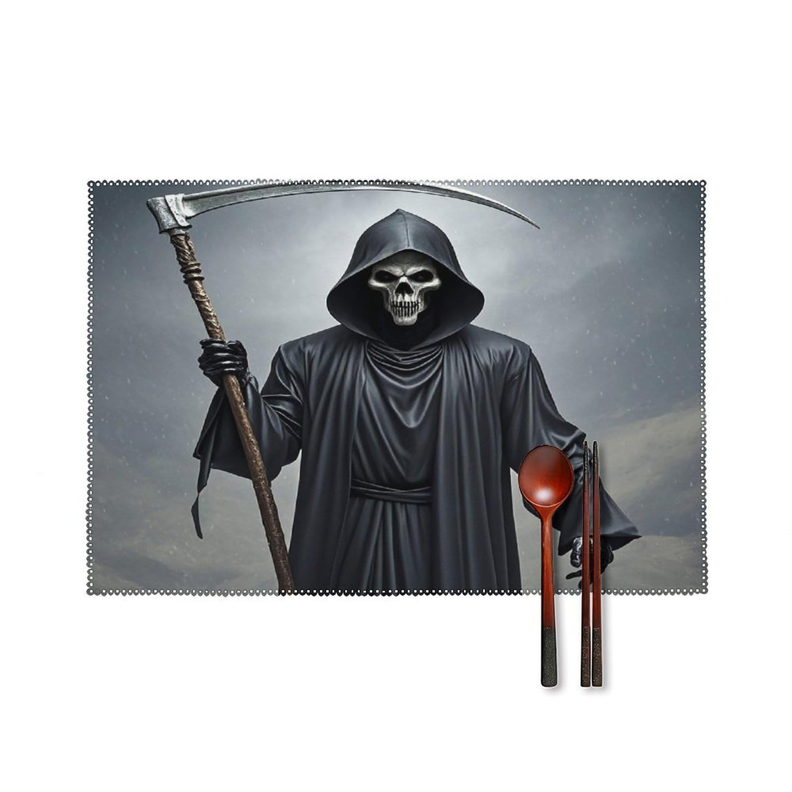 Grim-Reaper Placemats Set of 6 Heat Resistant Non-Slip Place Mats Washable Wipeable Table Mats Elegant Farmhouse Placemat for Kitchen Dining Outdoor Party Table Decor