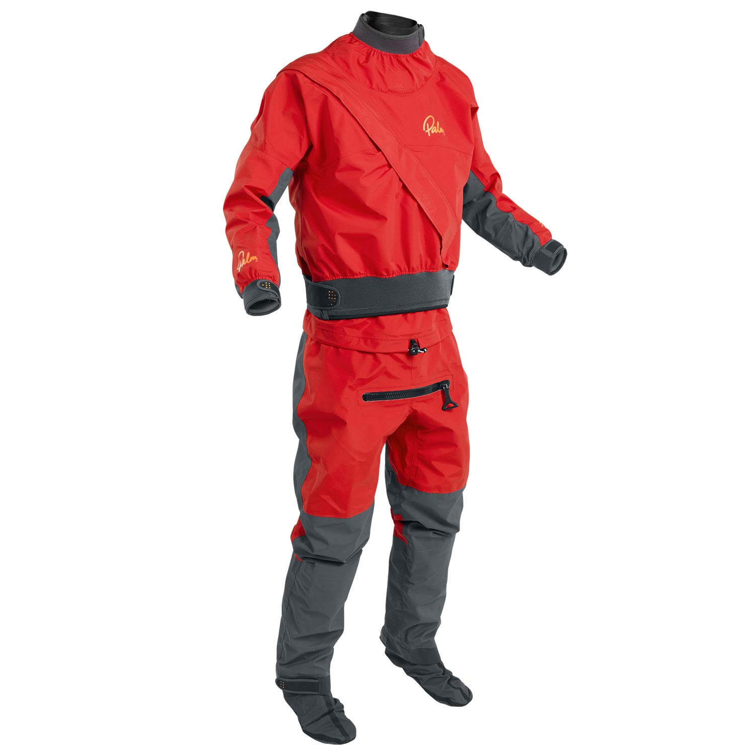 Palm Kayak or Kayaking - Mens Cascade Front Zip Kayak Drysuit Dry Suit + Con Zip Flame Red - 3 Layer Dry Suit