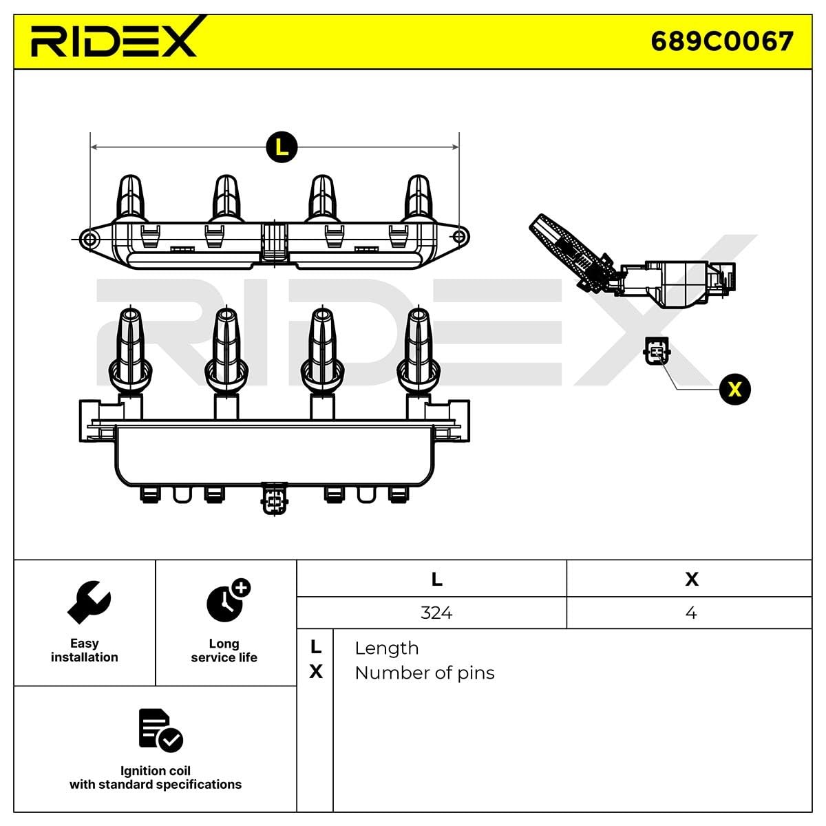 RIDEX 689C0067 Bobina d'accensione Compatibilità con PEUGEOT 206 2 volumi/Coda spiovente 2A/C