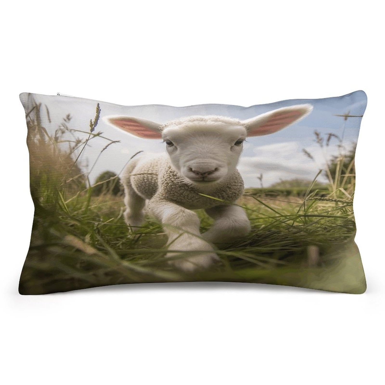 Wsoihfec Style Sheep Running On Grass Throw Pillow Covers Decorative, Pillow Cases Soft Plush, Modern Farmhouse Boho Cushion Cover For Bed Couch Sofa Living Room Spring Decor8 X12