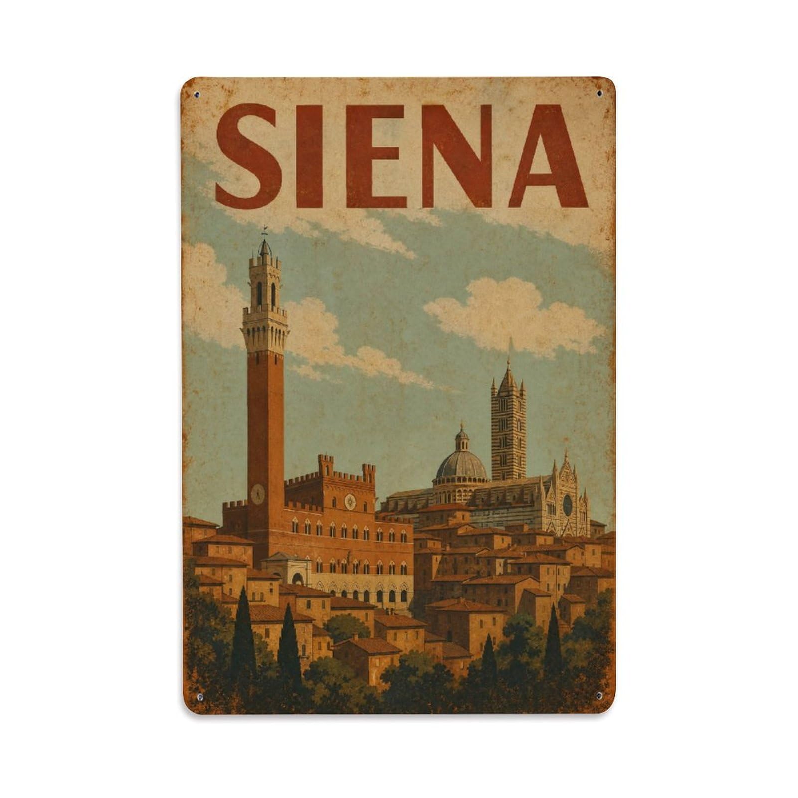 Huiyhb 8X12inch(20X30cm) Vintage Travel Siena Medieval City Historic Tuscany Italy Metal Tin Sign