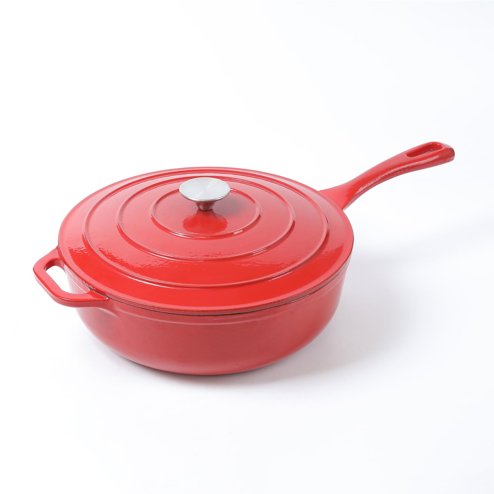HAWOK Enameled Cast Iron chicken fryer deep Skillet Red