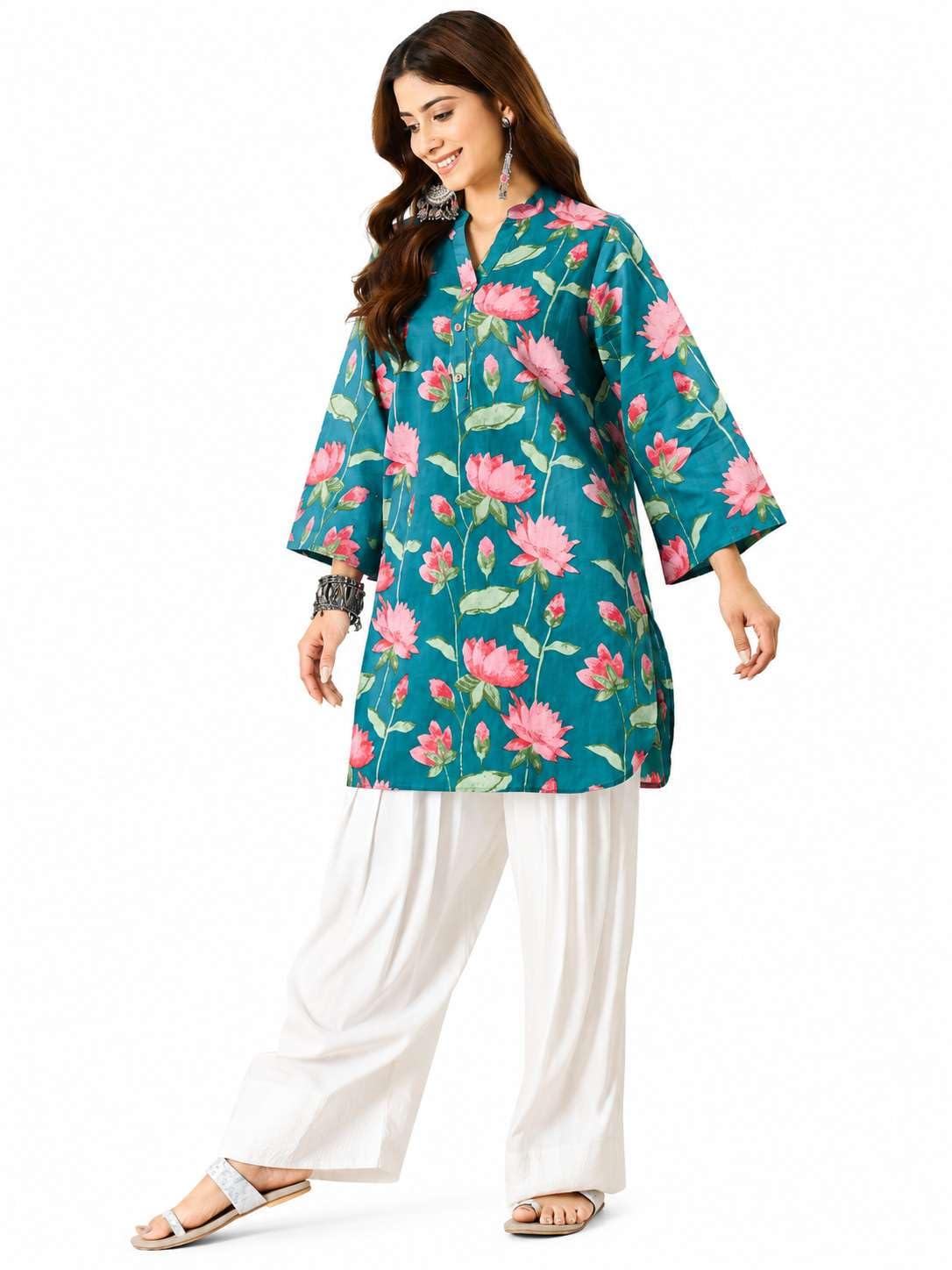 gagan craft Women's Cotton floral printed straight comfort fit kurti with Farshi Salwar perfect for everyday-picture-36