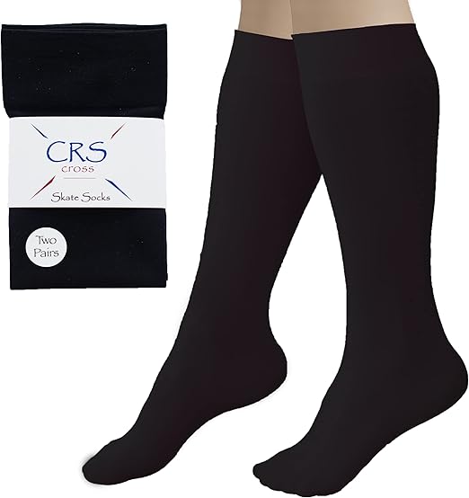 CRS Cross Figure Skating Socks. 2 Pair Knee High Tights. Premium Footed Ice Skate Dance Socks in a Variety of Colors.