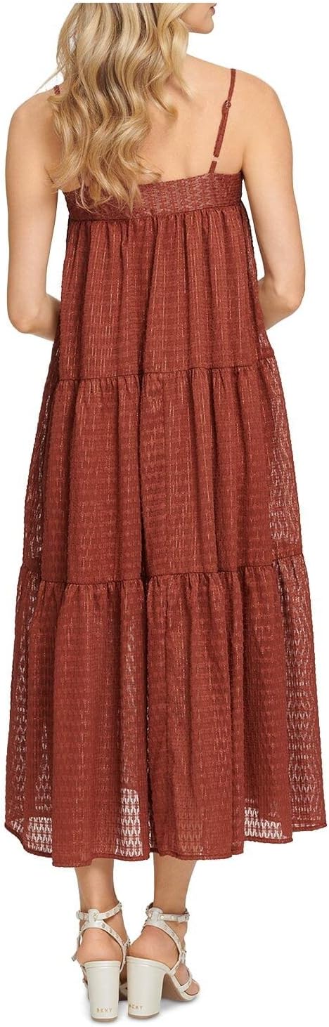 DKNY Metallic Thread Tiered Maxi Dress, Arizona Ecru, X-Small - Image 2