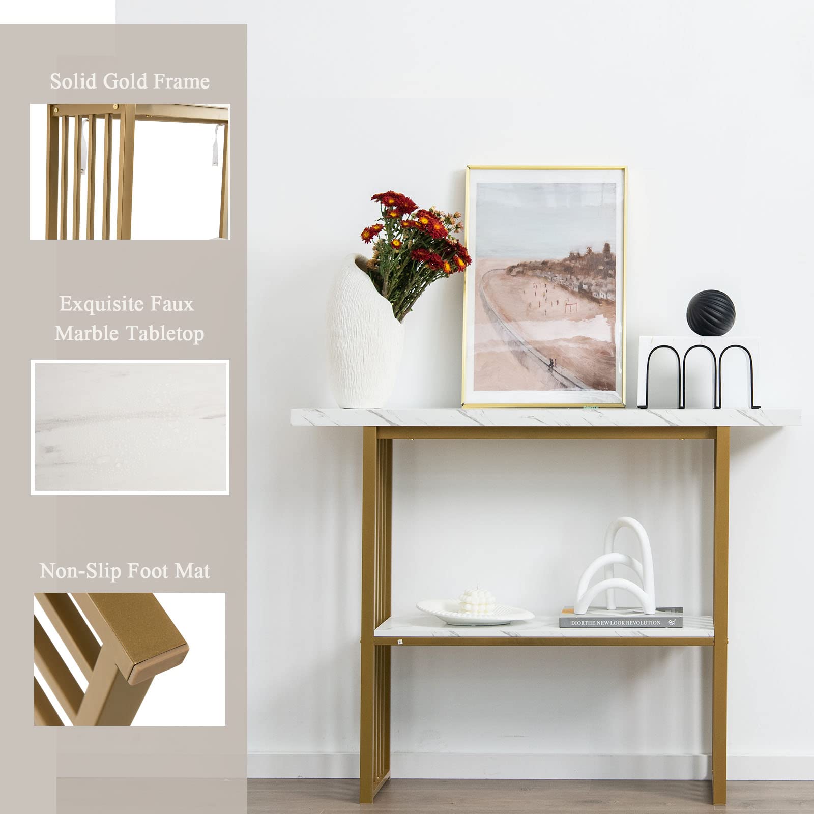 COSTWAY Consoletafel, bijzettafel van gehard glas met 2 open