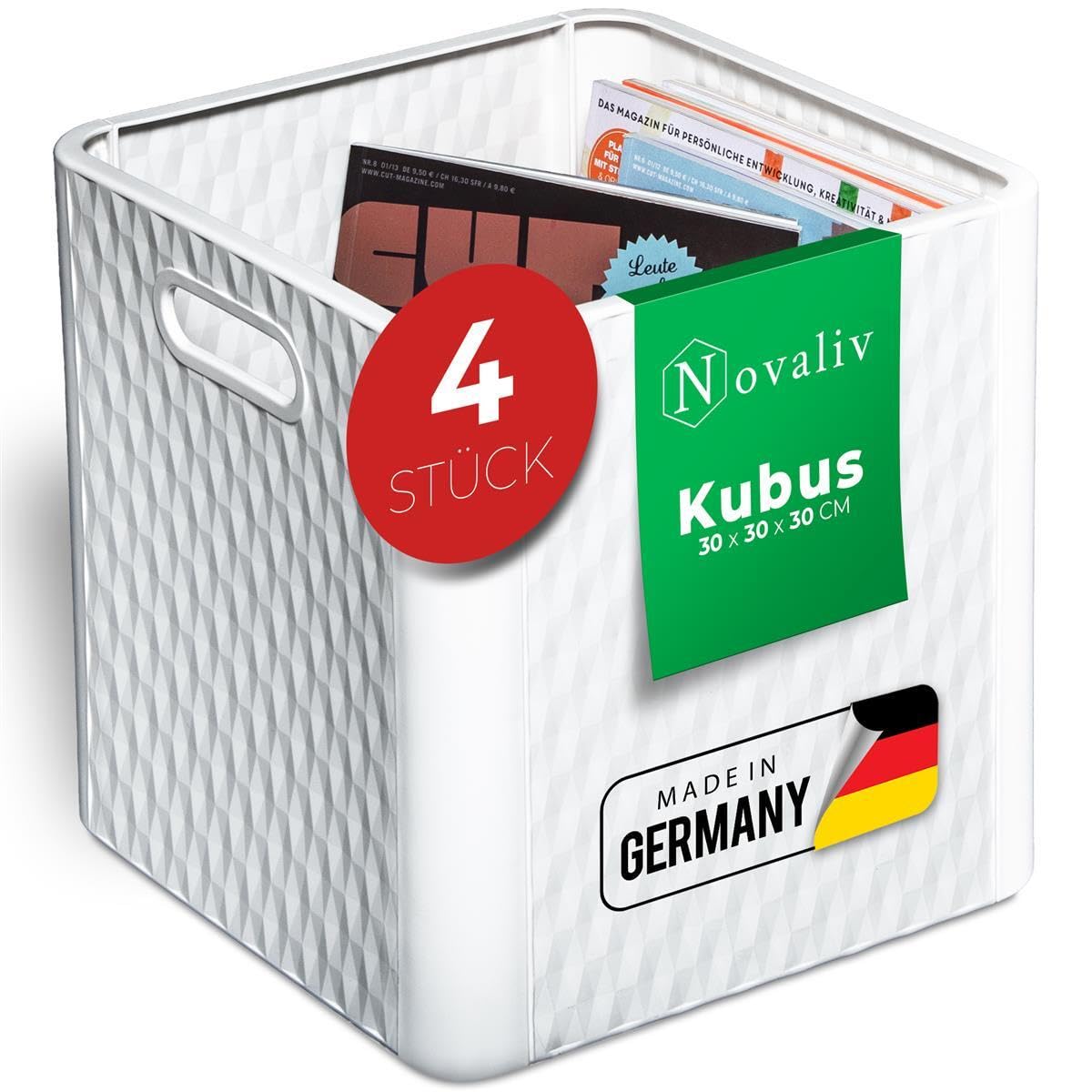 Novaliv Faltbare Boxen 30x30x30 cm Weiß für Kallax Regal - 4er Set Aufbewahrung