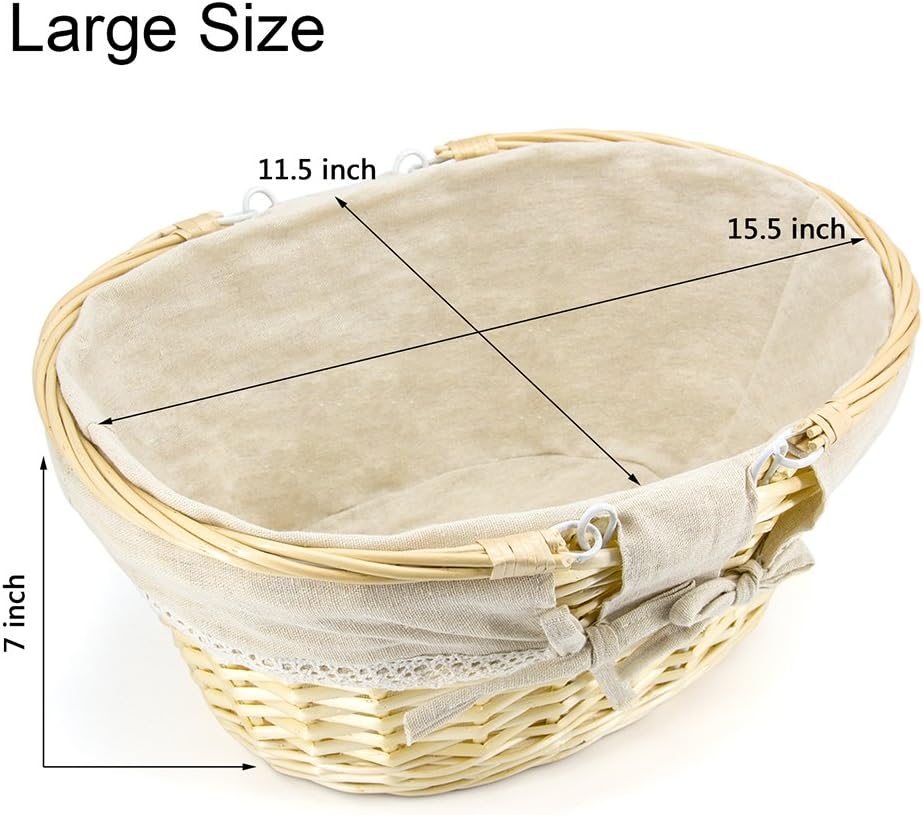 Durior Wicker Basket Woven Picnic Basket Empty Oval Willow Large Storage Basket with Double Handles Fruit Serving Baskets Easter Basket 15.5" L 11.5" W 7" H(Natural)