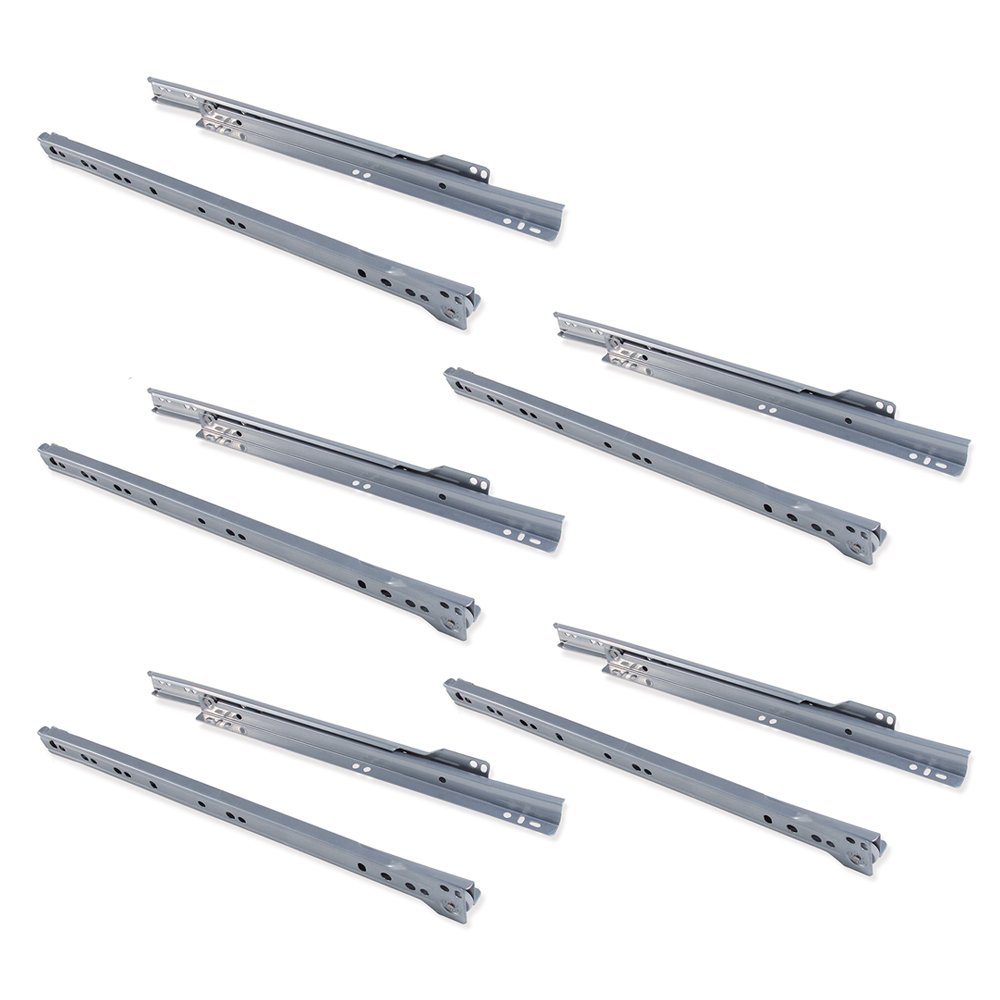 Emuca - Drawer runners 350mm (13,7 inch) with partial extension in silver grey colour, set of 5 sliders for drawer