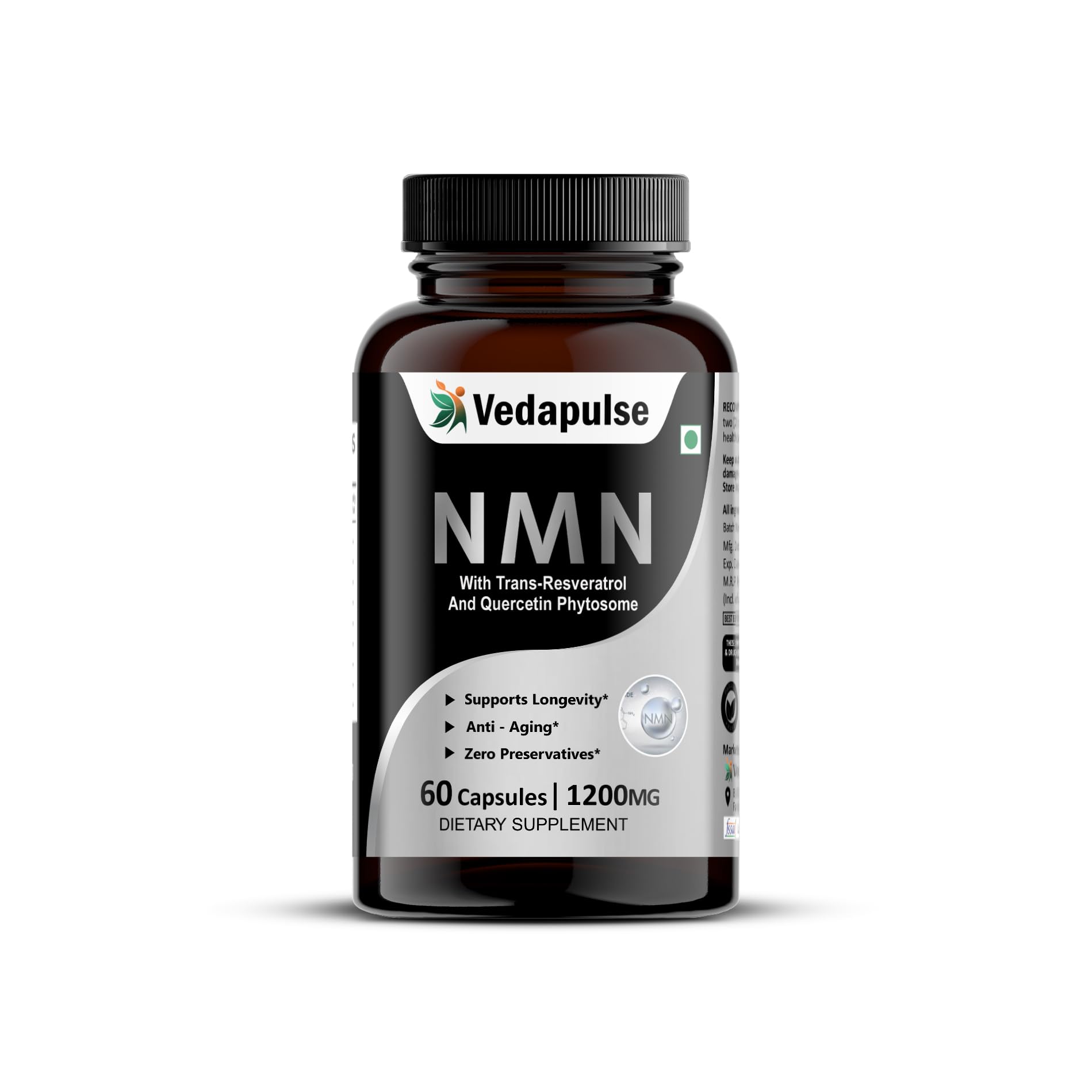 NMN 1200mg Supplement with Trans-Resveratrol & Quercetin Phytosome – Anti-Aging & Longevity Support – 60 Capsules-image-46