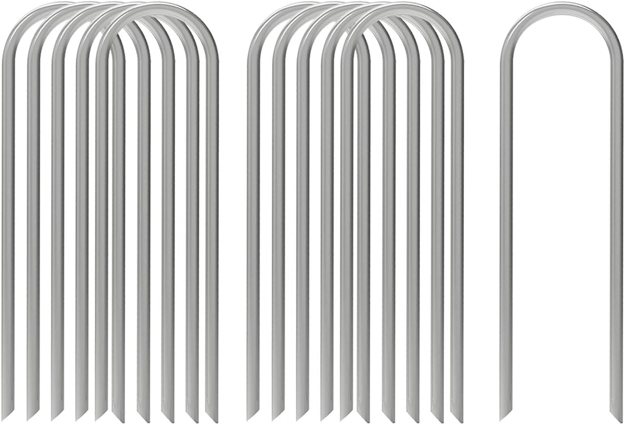 AAGUT 100x Metal Garden Stakes Tent Drip Line Irrigation Stakes,12 Inch Round Top Yard Chicken Wire Staples,Soaker Hose Tubing Spikes Landscape Fabric Staples, Sod Fence Lawn Ground Weed Barrier Pins
