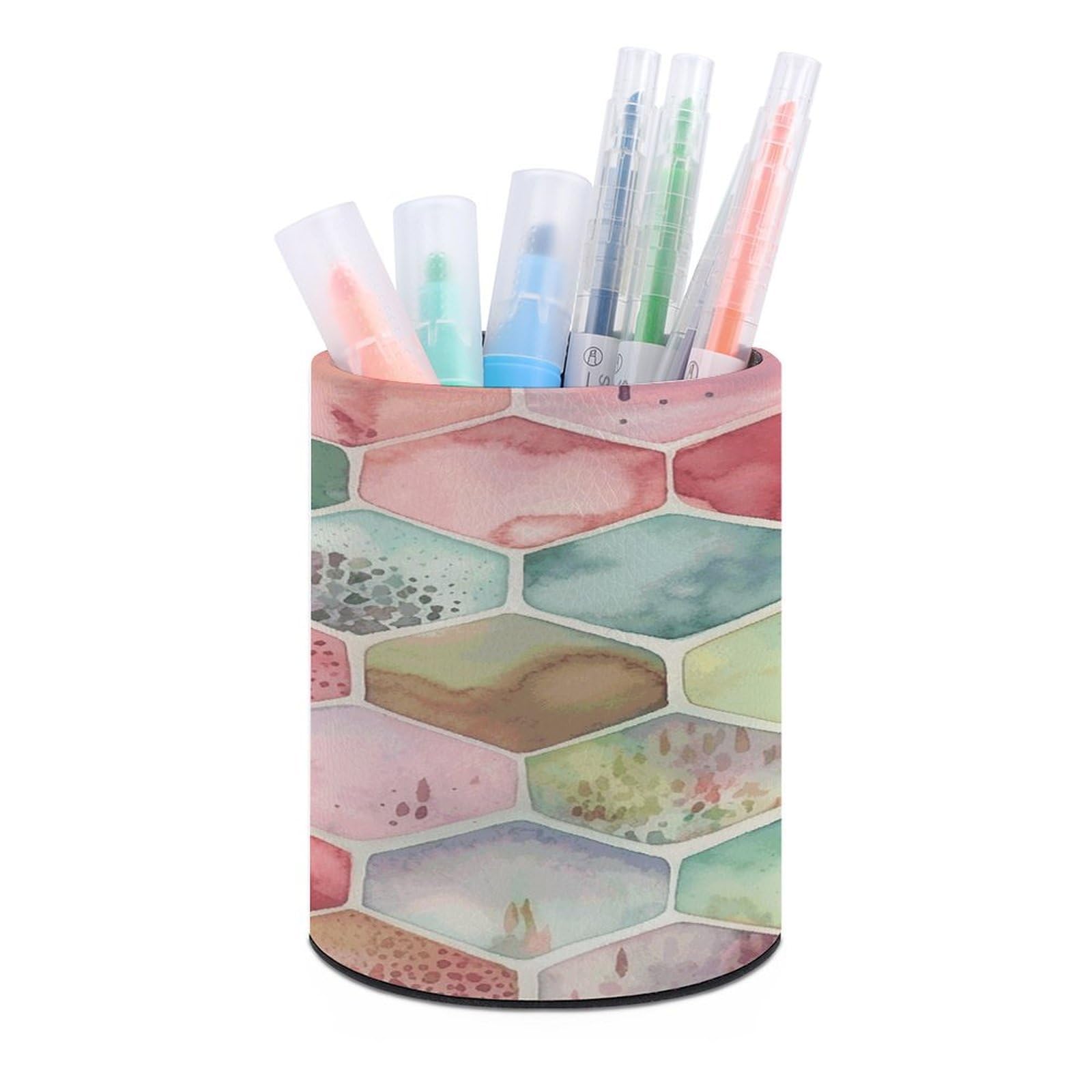 FekiLoot Ancient Pattern Style Pen Holder Cup Fashion PU Leather Pencil Cup Minimalist Pen Organizer Round Pencil Holder Stand Work Locker Accessories for Decoration Desk Office Home