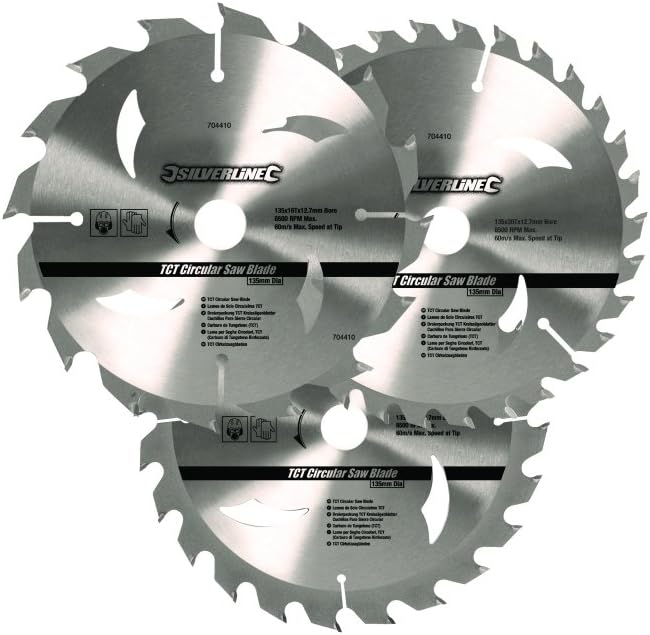 Silverline 704410 TCT Circular Saw Blades 16, 24, 30T 3pk 135 x 12.7-10 mm Ring