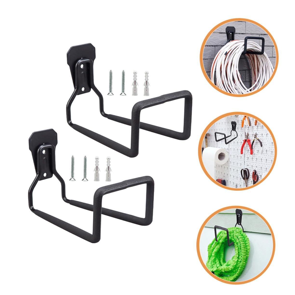 Toddmomy 2 Ganchos de Garaje para Colgar Herramientas y Cables de Extensión, Resistente Hierro Recubrimiento Plástico Negro, Fácil Instalación para Almacenamiento en Garaje
