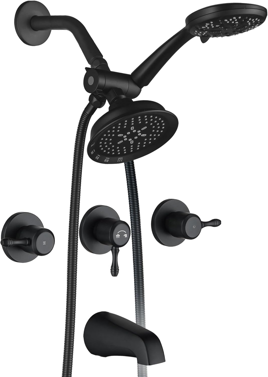 Matte Black 3 Handle Tub Shower Faucet Bathtub Shower Faucet Combo Set with Tub Spout 3 Knob Bathtub Faucet Trim Kit