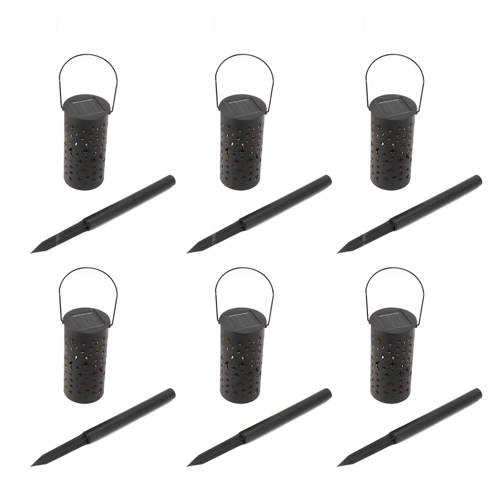 6pcs Solar Pathway Lights Moon Star Hollow Out Solar Garden Lights Wasserdichte Landschaftslichter mit Gartenpfahl Outdoor-Rasen-Patio-Gehweg
