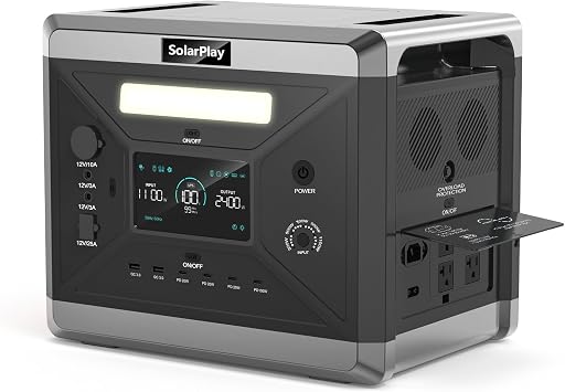 SolarPlay 2400W/2160Wh Portable Power Station, Solar Generator with 4 AC Outlets 4800W Peak, Optional Solar Panel, Emergency Home Backup, Camping, Outdoor Battery Backup