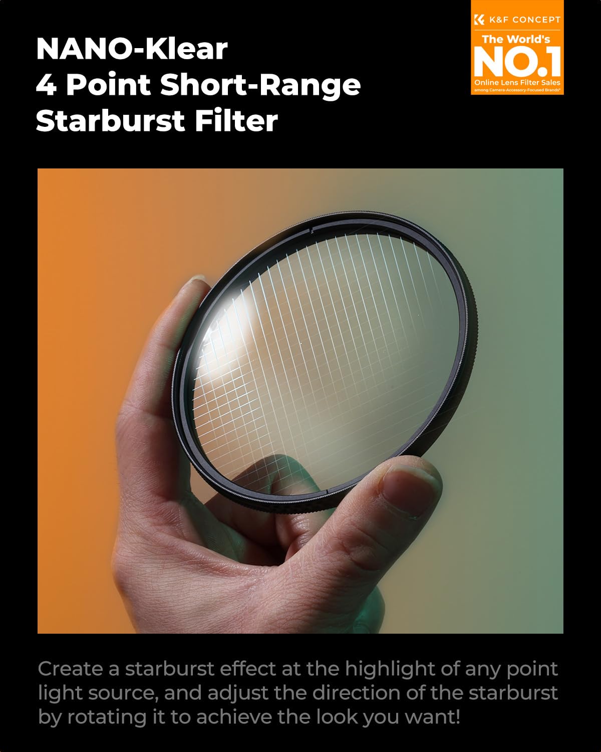 Filtr gwiezdny K&F CONCEPT 58 mm o krótkiej wiązce z 4 punktami szkła HD, specjalny filtr z efektem kamery (Nano-Clear)