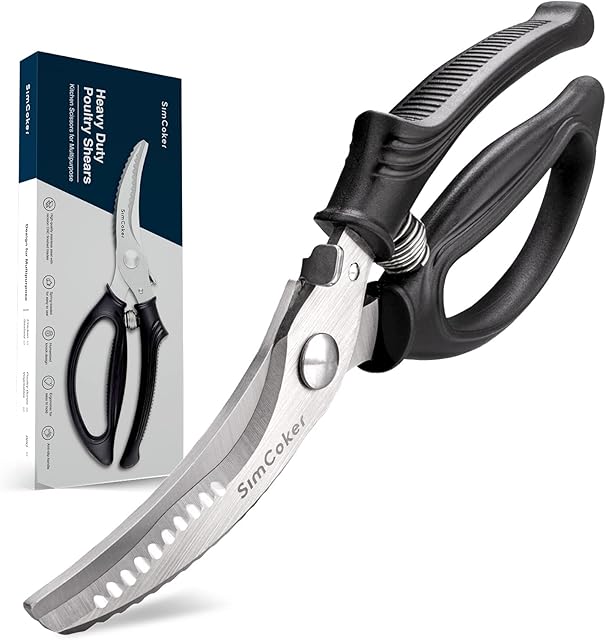 SimCoker Poultry Shears ,Kitchen Scissors Heavy Duty Chicken Shears Kitchen Shears with Anti-Slip Handle & Safety Lock - Poultry Scissors for Meat, Chicken, Bone, Poultry, Spring Loaded.