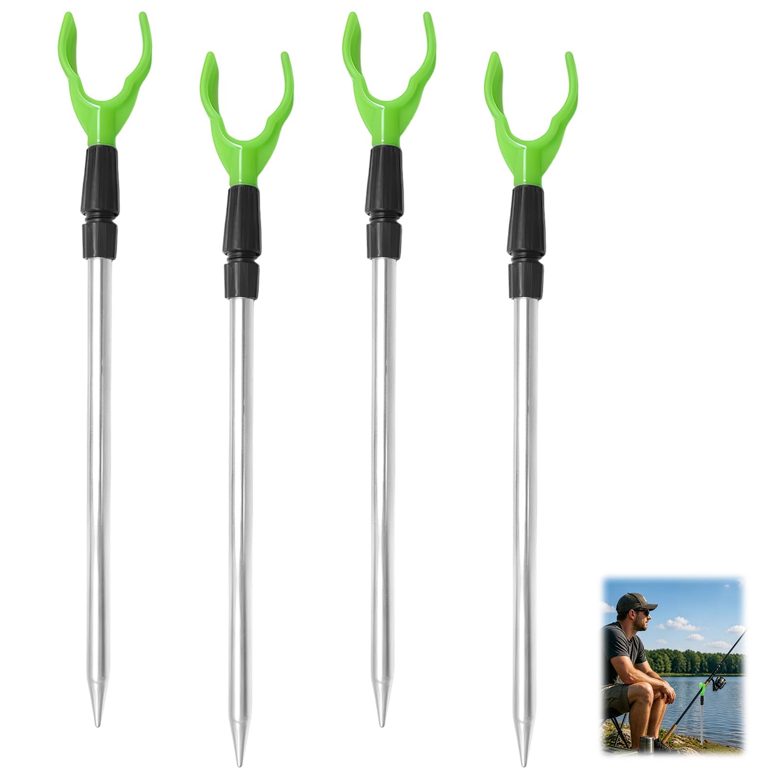 4PCS Fishing Rod Holder Set Adjustable Bank Sticks Telescopic Rod Rest Aluminium Alloy Fishing Rod Stand Support for Ground Bank Sea Lake River Surf Fishing Anglers Coarse Carp Fishing Accessories